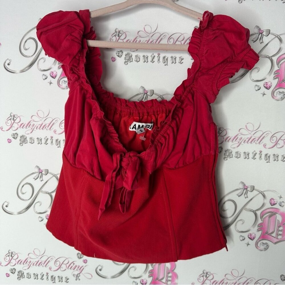 I.am.Gia top milkmaid corset red tie up ribbon 🎀 bow sexy cute frilly naomi
